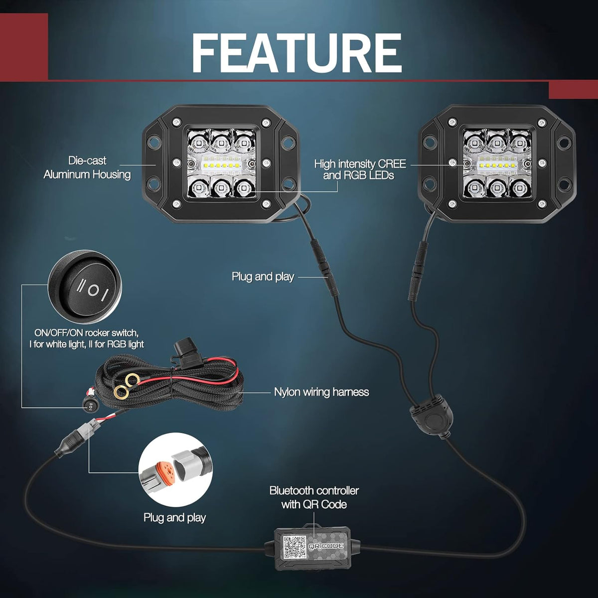RGBW Flush Mount 60W LED Work Light Bar J883737