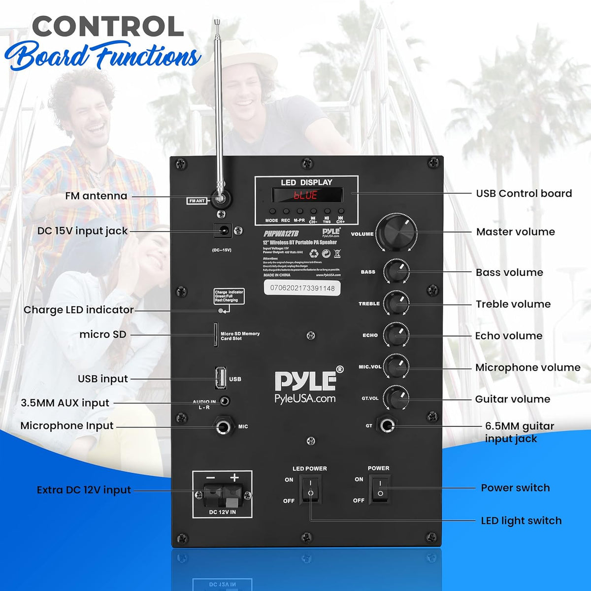 12’’ Portable PA Speaker System with Two Wireless Mic D6389