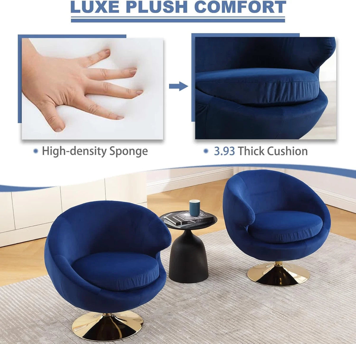 Blue Velvet Swivel Barrel Chair F7993
