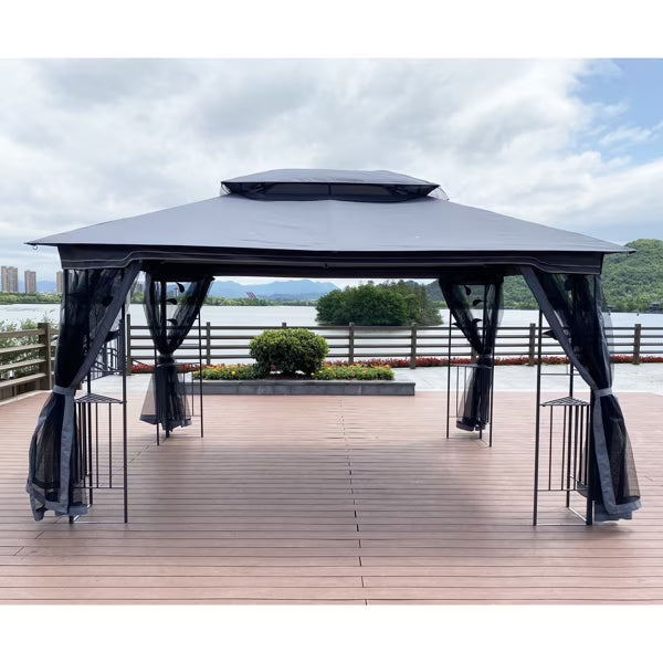 Gray Patio Gazebo Canopy Tent With Mosquito Net P1810