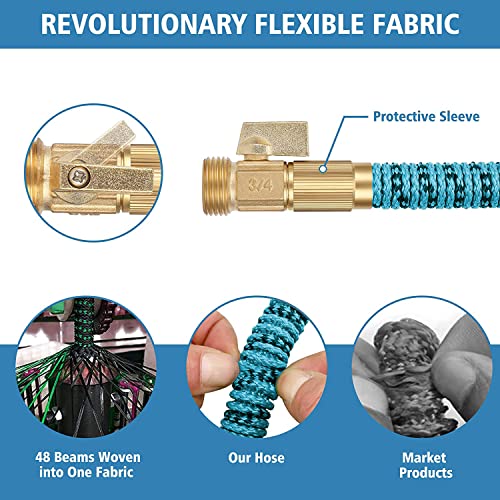50FT Expandable Garden Hose with Triple Layer Latex Core, 3/4" Solid Metal Fittings, Fabric Nozzle O373687
