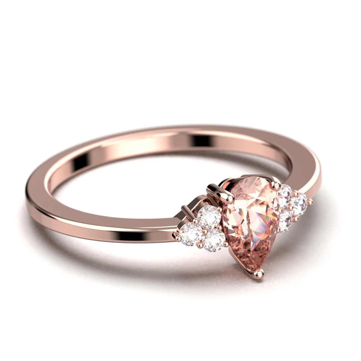 1.25 Carat Pear Cut Morganite And Diamond Moissanite Engagement Ring in 10k Solid Rose Gold A1971