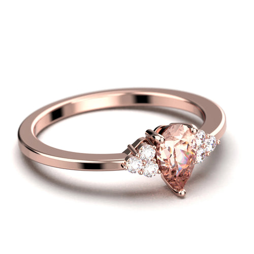 1.25 Carat Pear Cut Morganite And Diamond Moissanite Engagement Ring in 10k Solid Rose Gold A1971