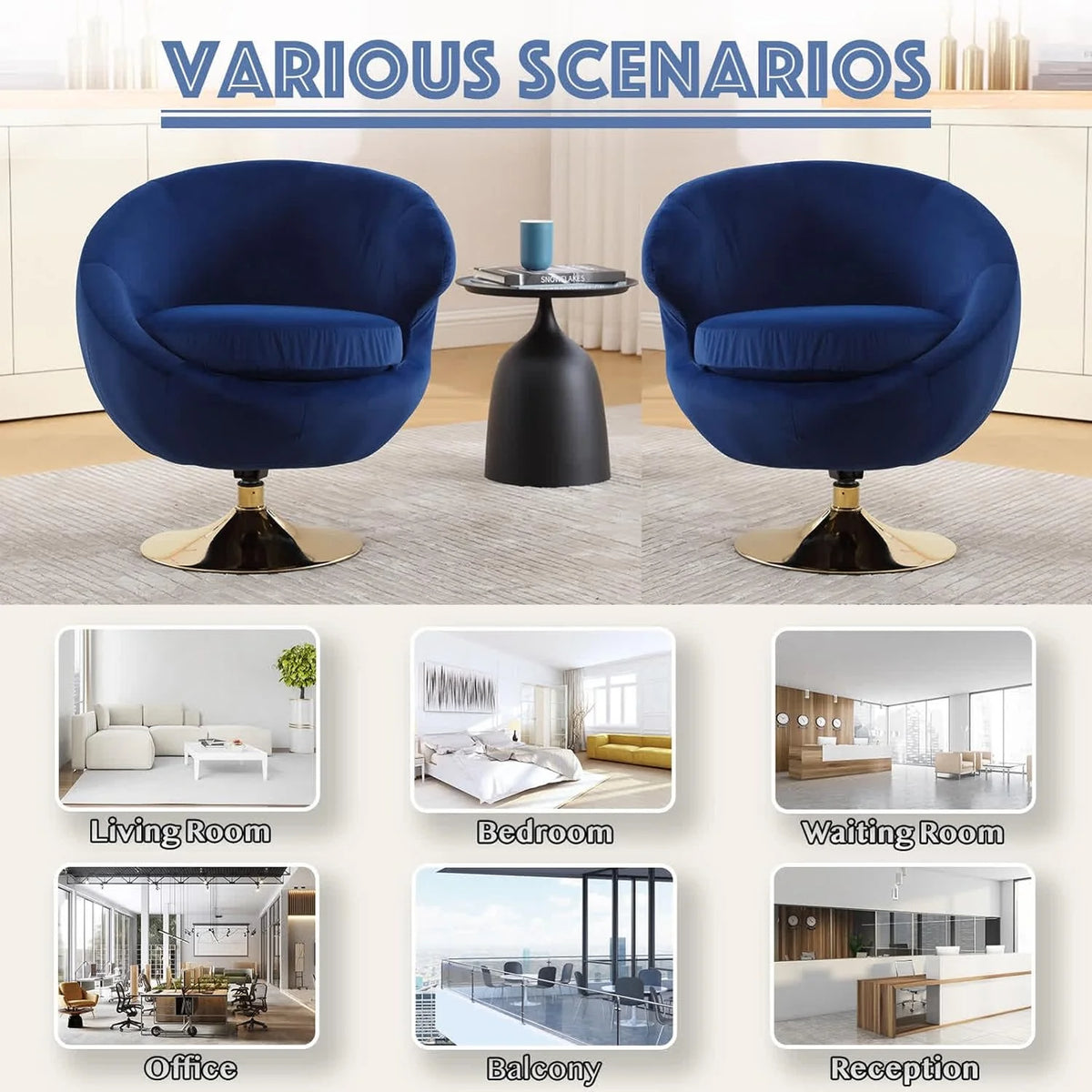 Blue Velvet Swivel Barrel Chair F7993