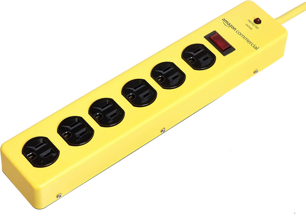 6 PACK Yellow Metal Surge Protector Power Strip O63661