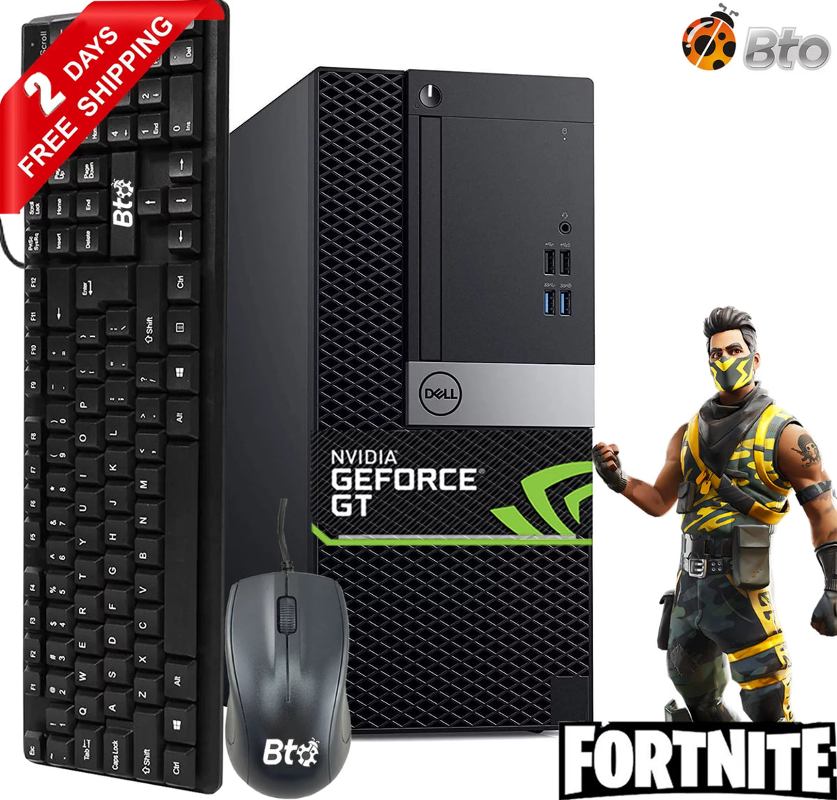 Dell Gaming Tower Desktop PC, Intel Core i5 6th Gen, 16GB DDR4 Ram, 256GB SSD + 2TB HDD, NVIDIA GT 1030 DDR5, WiFi, RGB Keyboard & Mouse, Windows 10 Pro Refurbished S5134