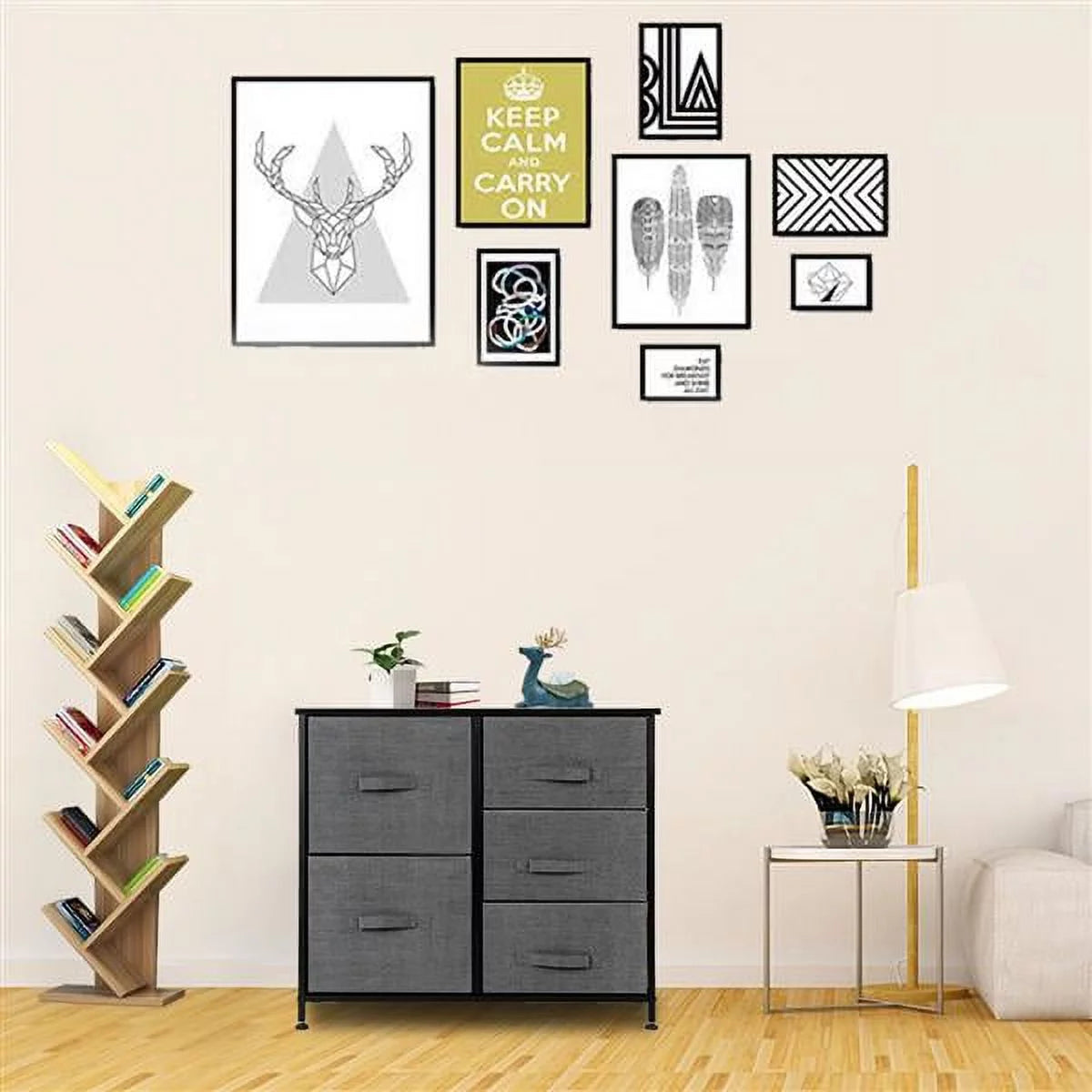 5 Fabric Drawer Steel Frame Storage Cabinet Dresser W928353