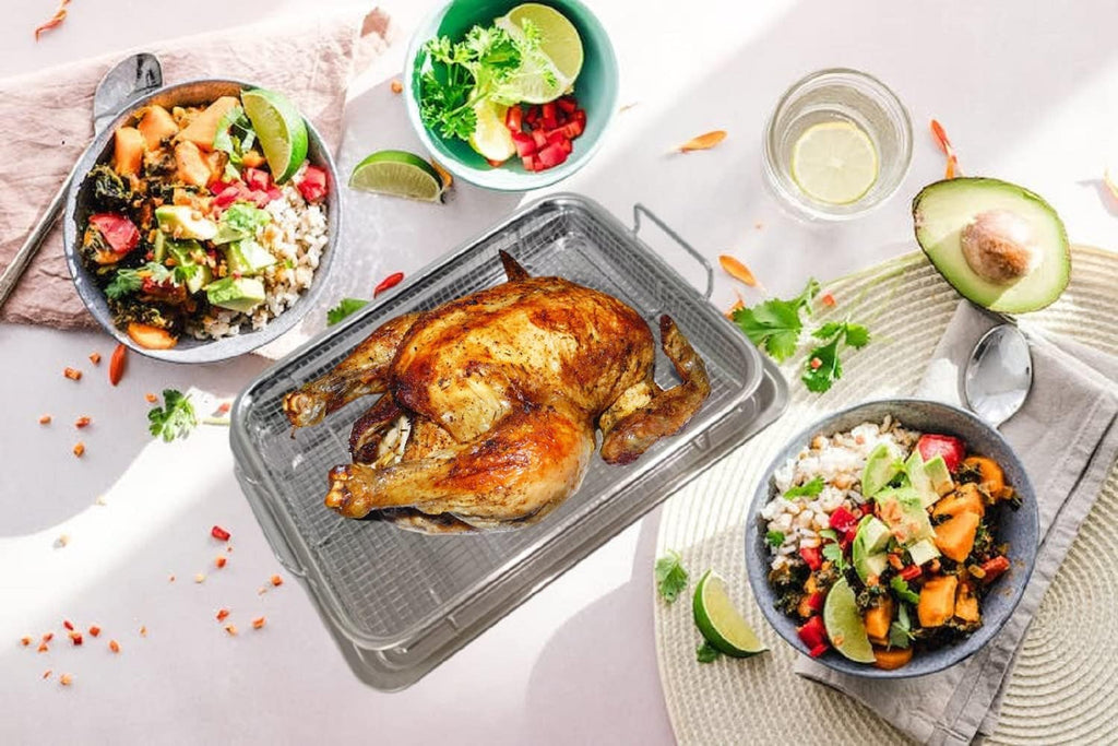 Stainless Steel Air Fryer Basket Set with Crisper Tray and Pan Tray B188037