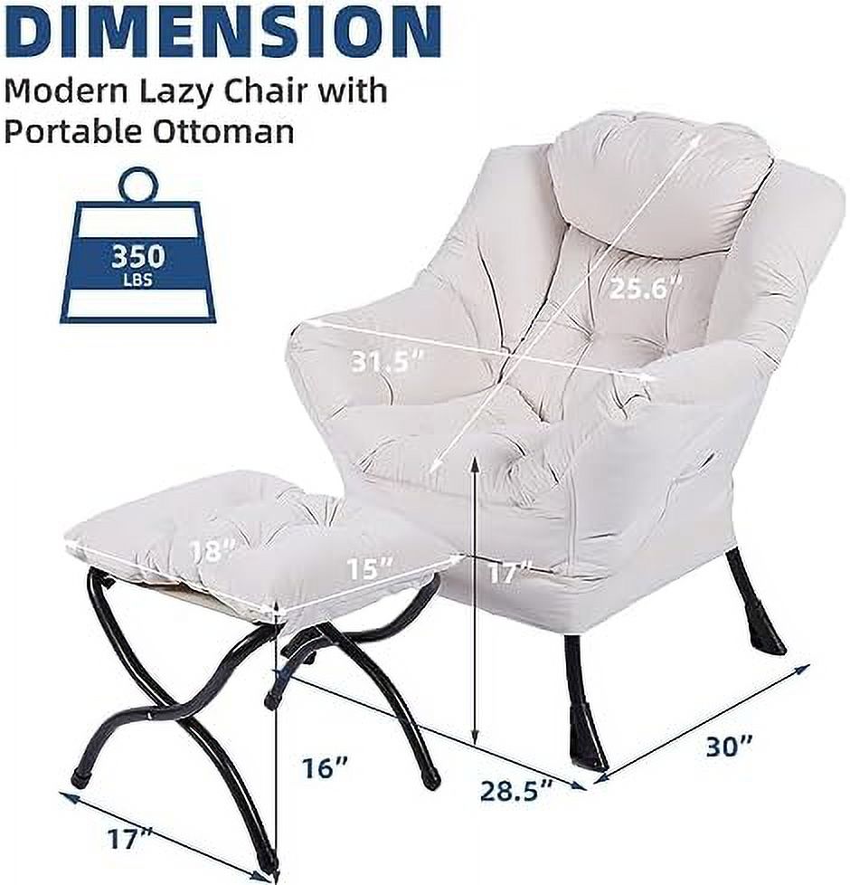 Modern Lazy Chair with Ottoman Steel Frame Lounge Chair Set with Footstool Armrests Side Pocket O97758