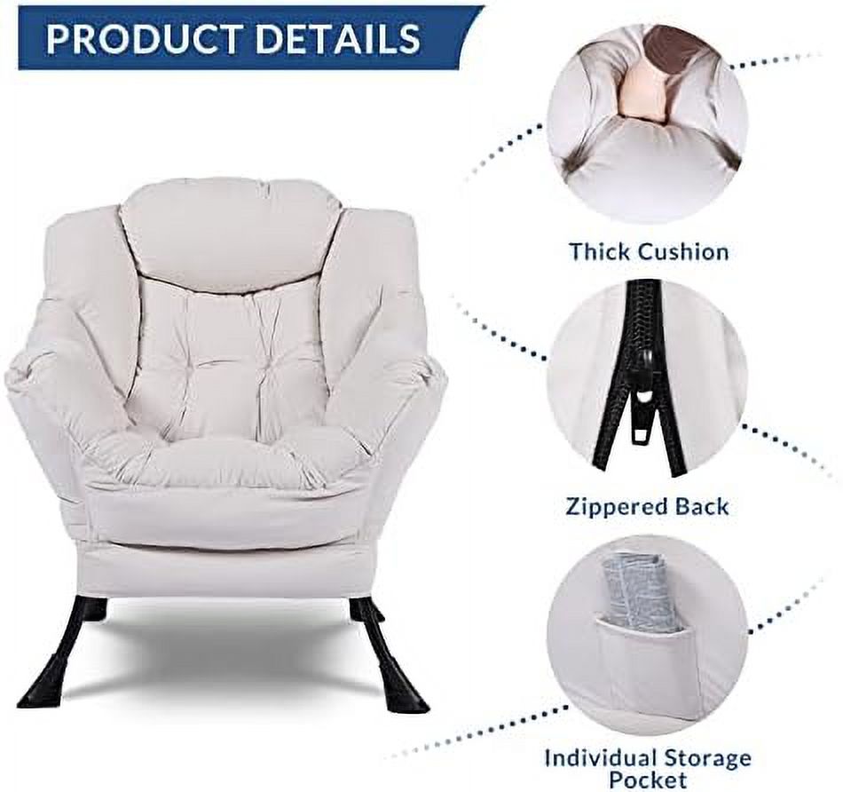 Modern Lazy Chair with Ottoman Steel Frame Lounge Chair Set with Footstool Armrests Side Pocket O97758