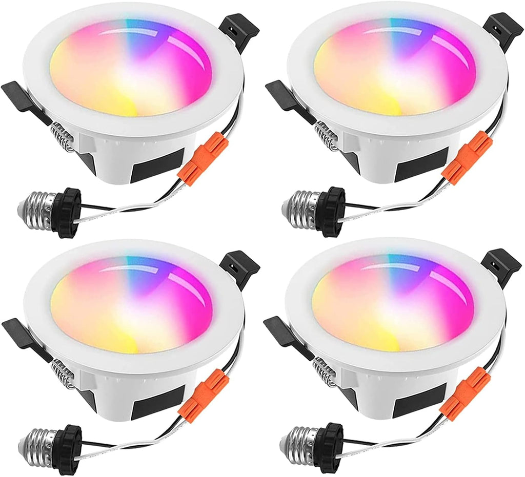 Smart Recessed Downlight 4 Pack LED Lighting Fixtures 3 Inch Dimmable Multicolor Ceiling Can Lights C4600
