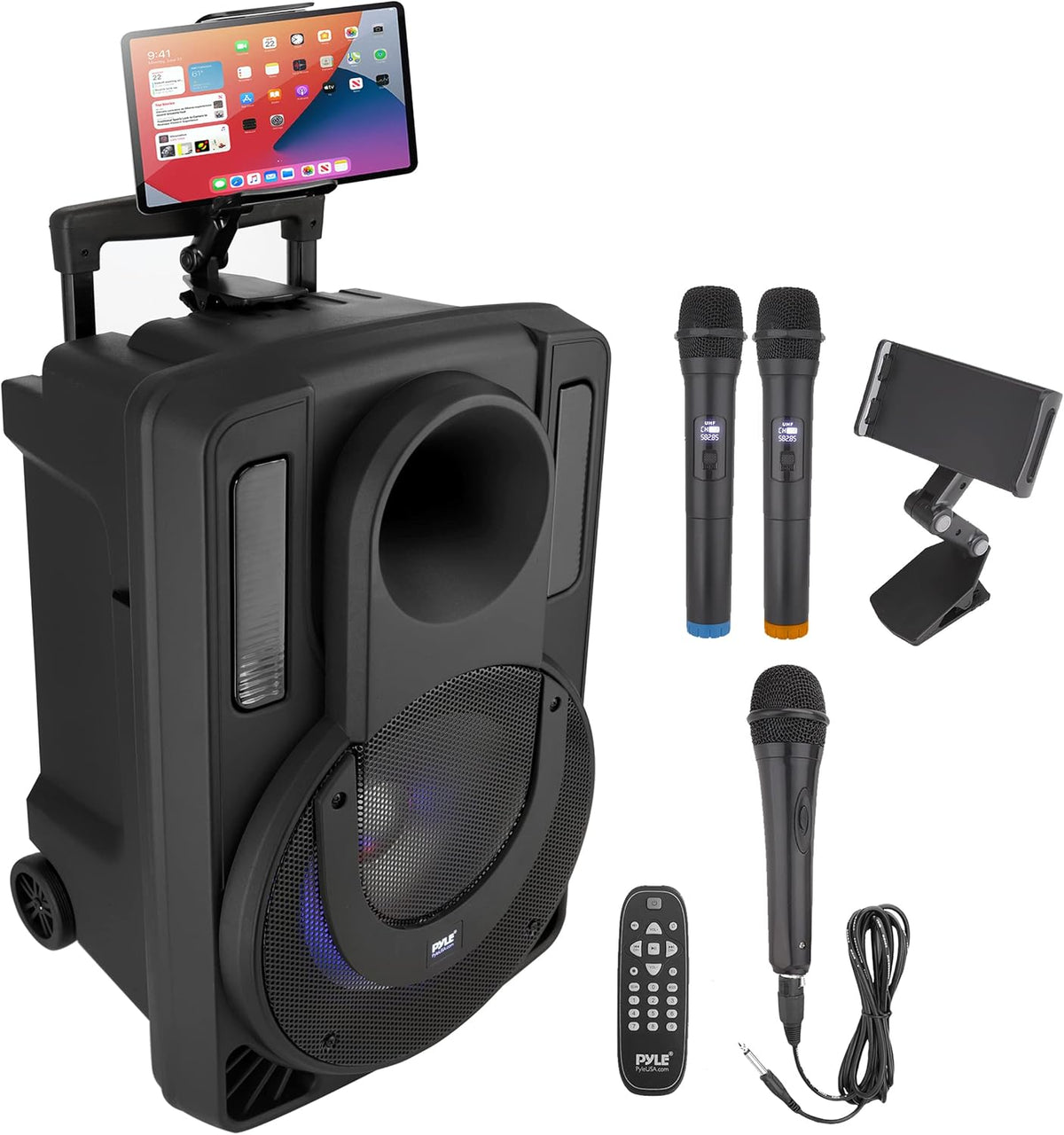 12’’ Portable PA Speaker System with Two Wireless Mic D6389