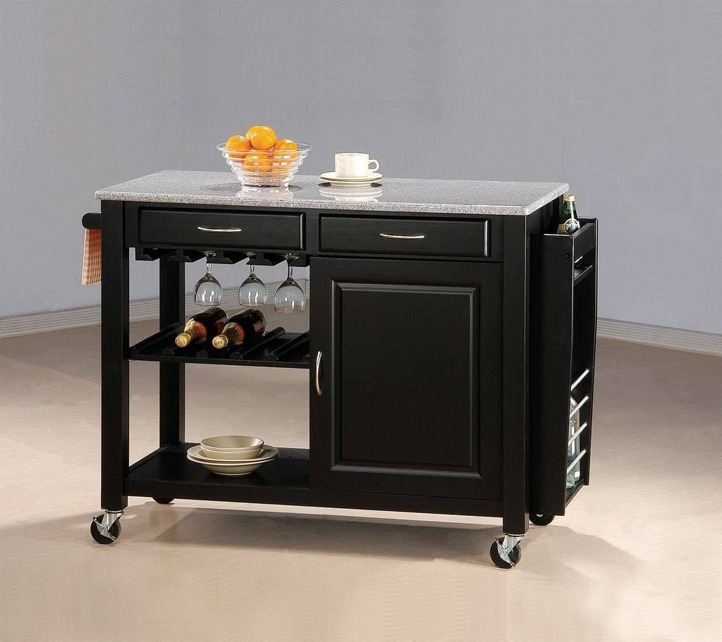 Black Kitchen Cart with Granite Top P86056