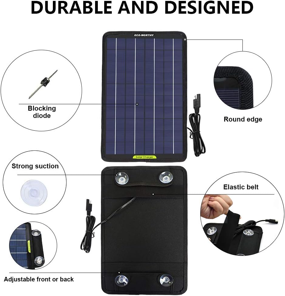 12 Volt 10 Watt Solar Car Battery Charger & Maintainer with Alligator Clip Adapter U771862
