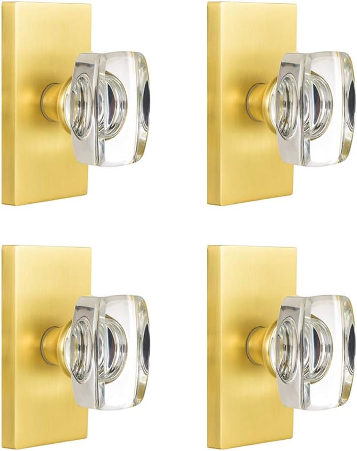 Glass Door Knobs with Lock, Satin Brass, Pack of 2 G8281