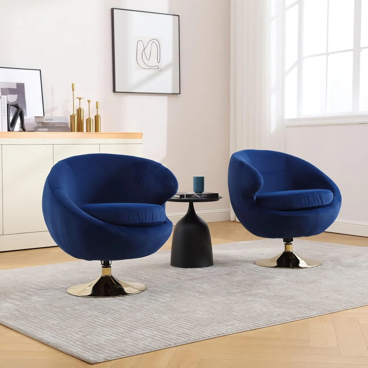 Blue Velvet Swivel Barrel Chair F7993