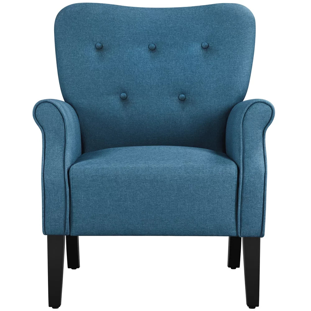 Navy Blue Upholstered Accent Chair with Wooden Leg N926971