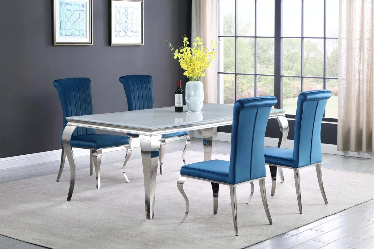 Rectangular Glass Top Dining Table White and Chrome D118470