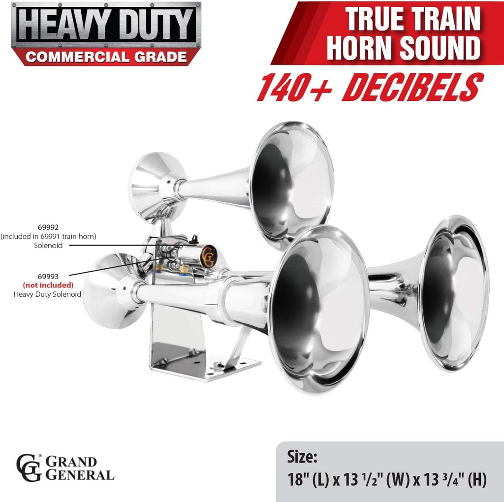 Chrome Heavy Duty Train Horn with Triple Brass Trumpet C734
