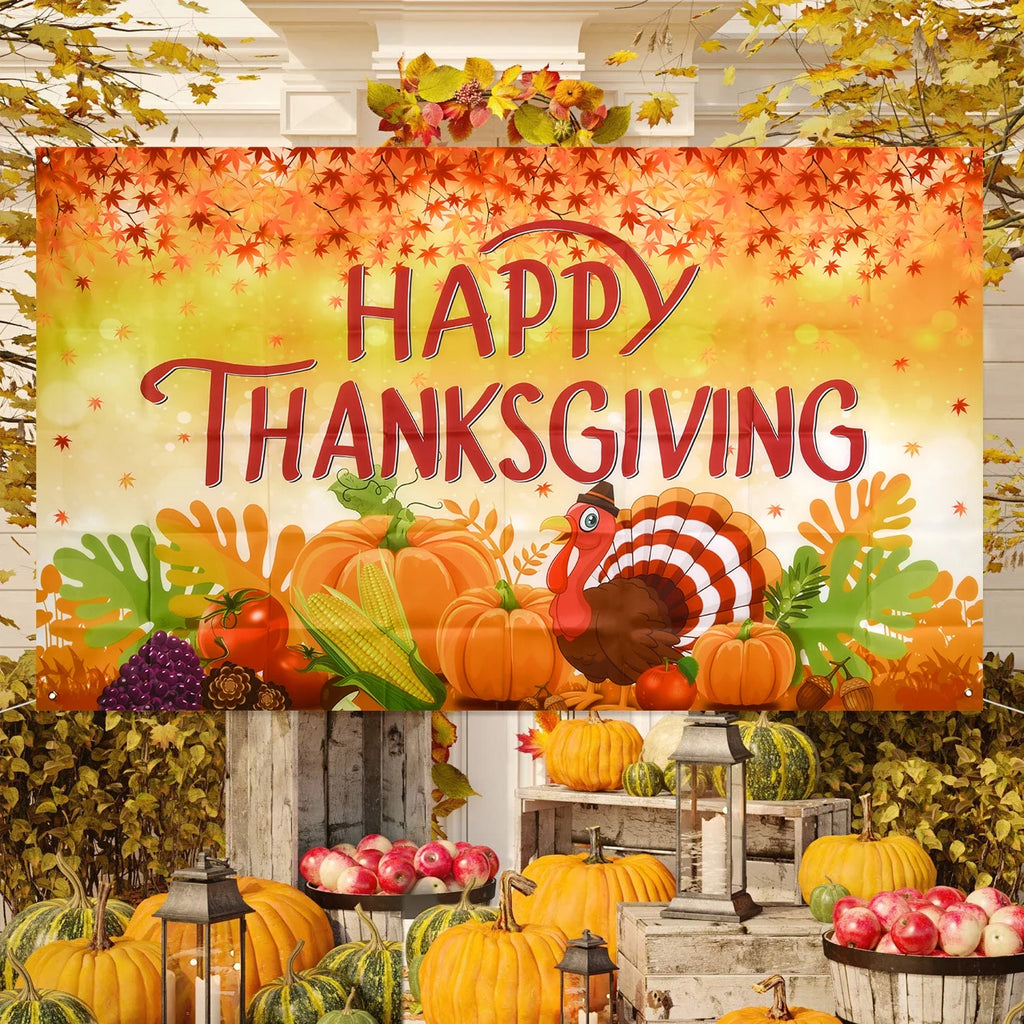 Thanksgiving Banner 72 x 46 Inch Turkey Pumpkin Maple Leaves Banner Z966