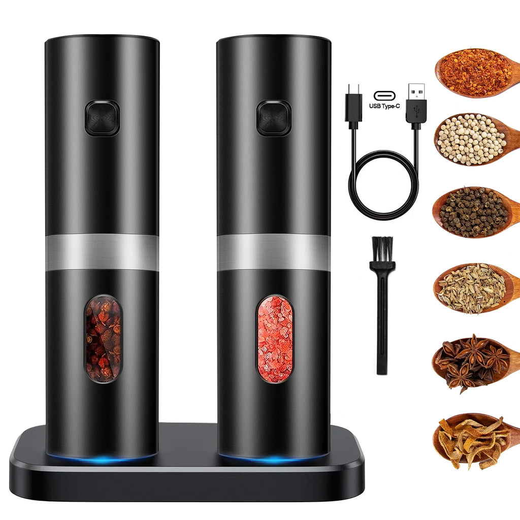 Set of 2 Rechargeable Electric Salt and Pepper Grinder with Adjustable Coarseness Q9731
