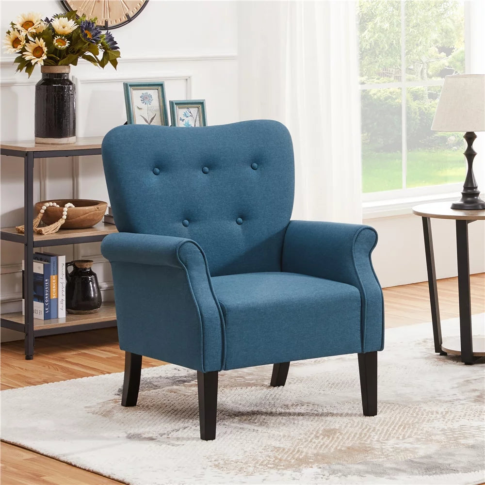 Navy Blue Upholstered Accent Chair with Wooden Leg N926971