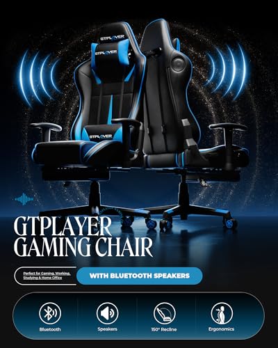 Black-Red Gaming Chair with Speakers and Footrest N833997