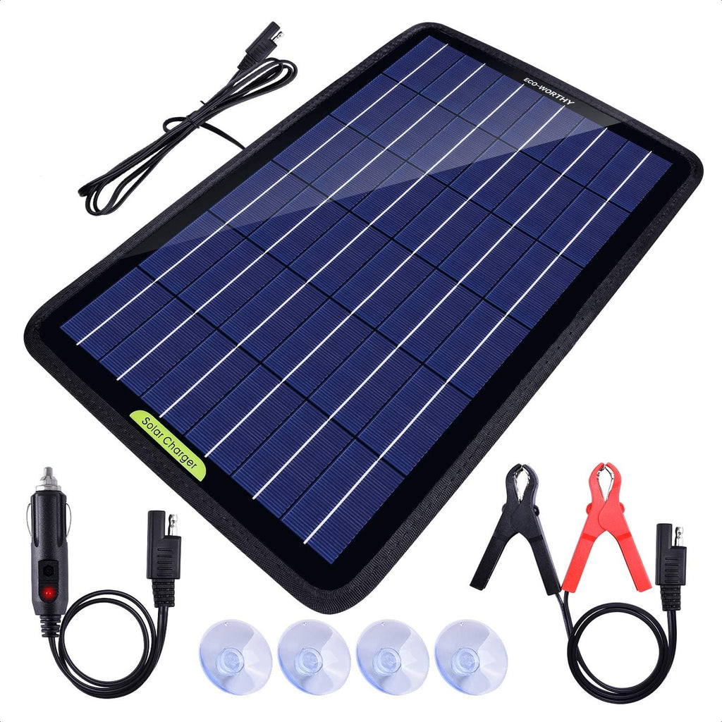 12 Volt 10 Watt Solar Car Battery Charger & Maintainer with Alligator Clip Adapter U771862