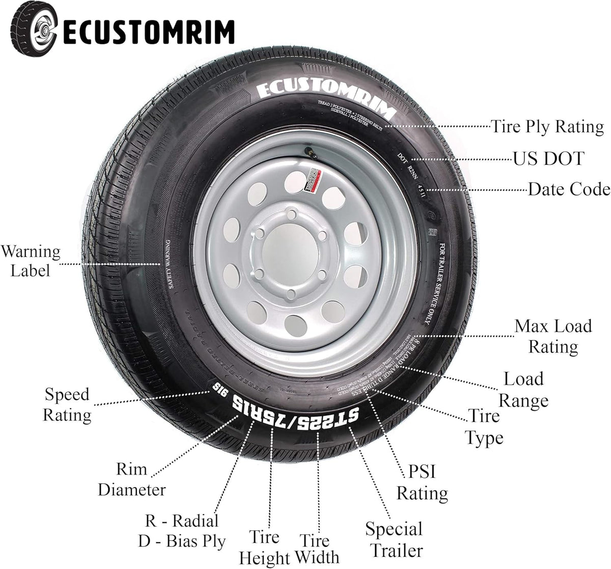 2-Pack Radial Trailer Tire On Rim ST225/75R15 15 LRD 6 Lug Silver Modular Wheel H39692