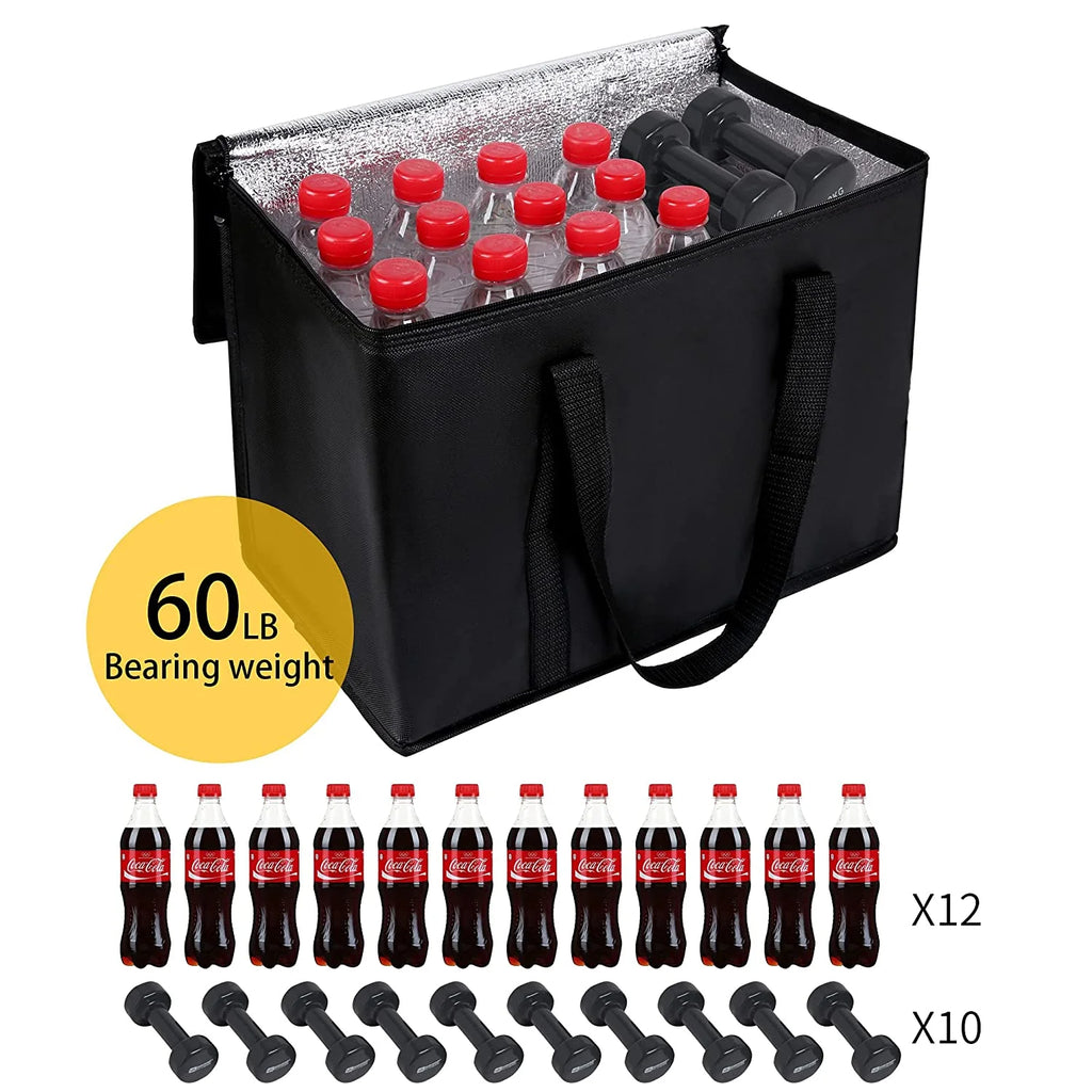 Black Insulated Grocery Tote Bag with Thermal Zipper W461660