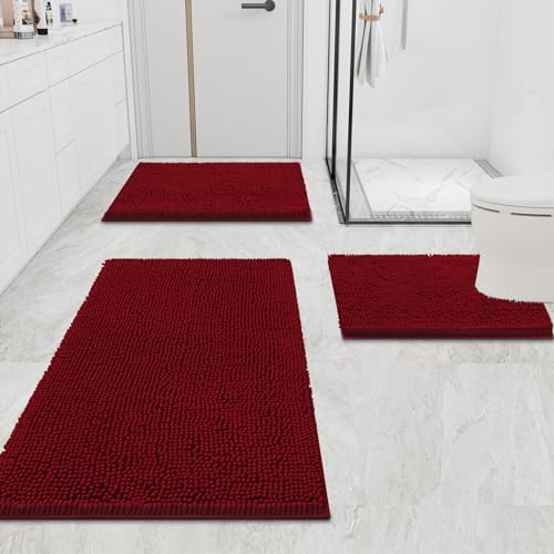 2 Piece Chenille Bath Mat Set (30" x 20"+24" x 16", Dark Grey) X903