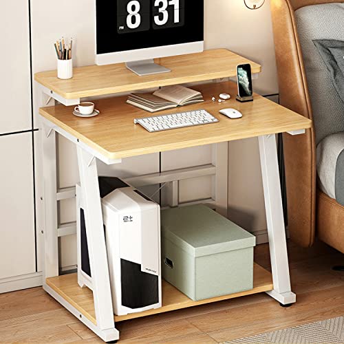 30 Inch Oak Computer Desk with Monitor Stand and Storage Shelves Q62838