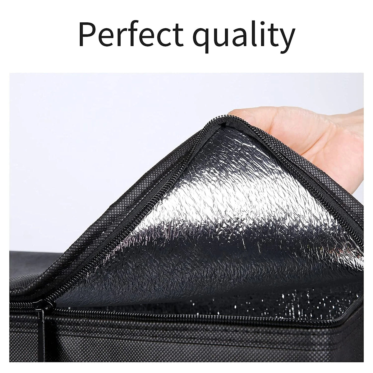 Black Insulated Grocery Tote Bag with Thermal Zipper W461660