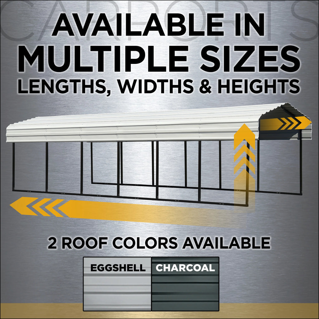 Galvanized Steel Carport Kit, 10' x 15' x 9' H56964