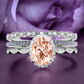 Art Deco Oval Cut Morganite And Diamond Moissanite Engagement Ring Trio Set In 925 Sterling Silver With 18K White Gold Plating Y59230