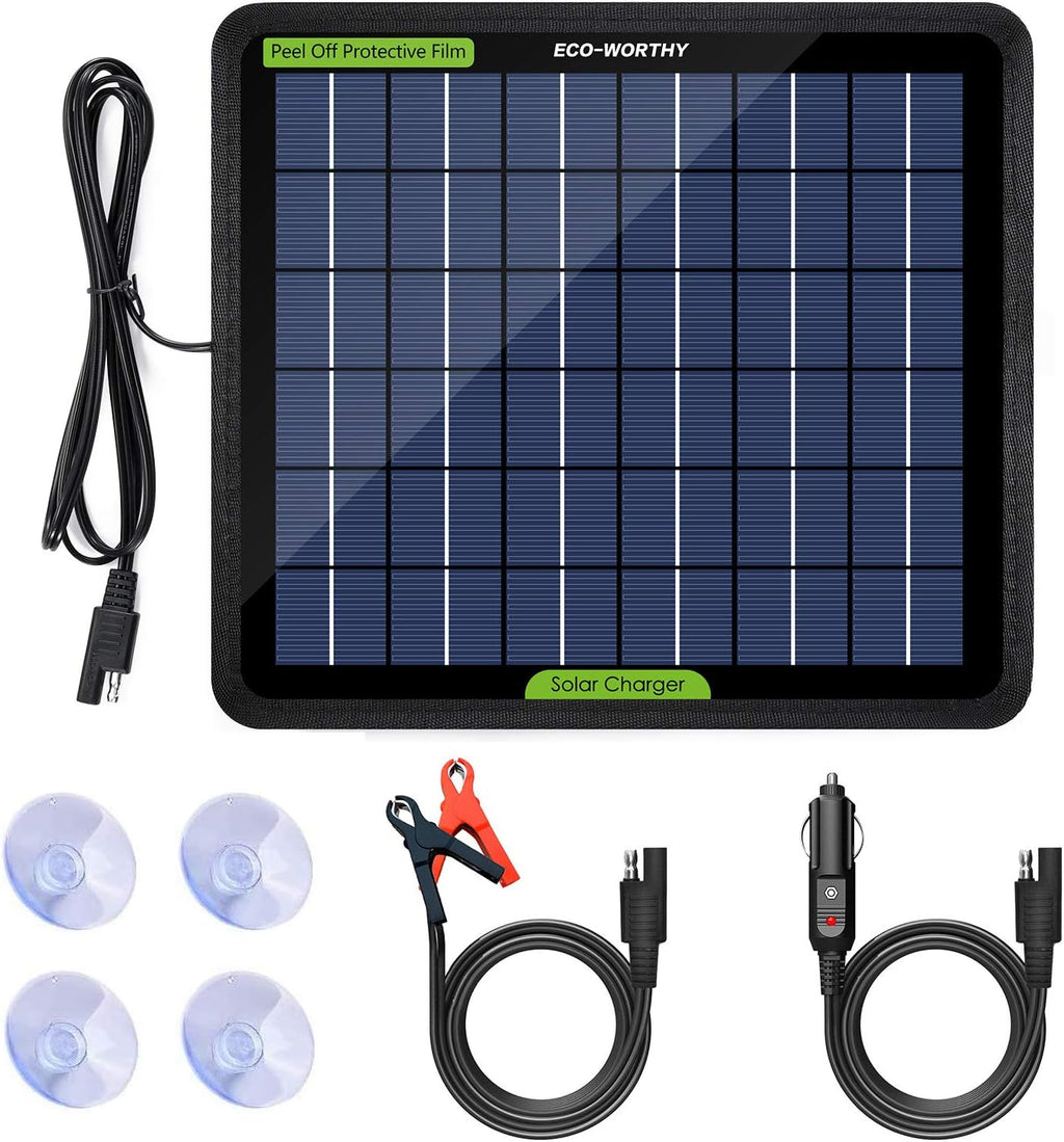 12 Volt 10 Watt Solar Car Battery Charger & Maintainer with Alligator Clip Adapter U771862