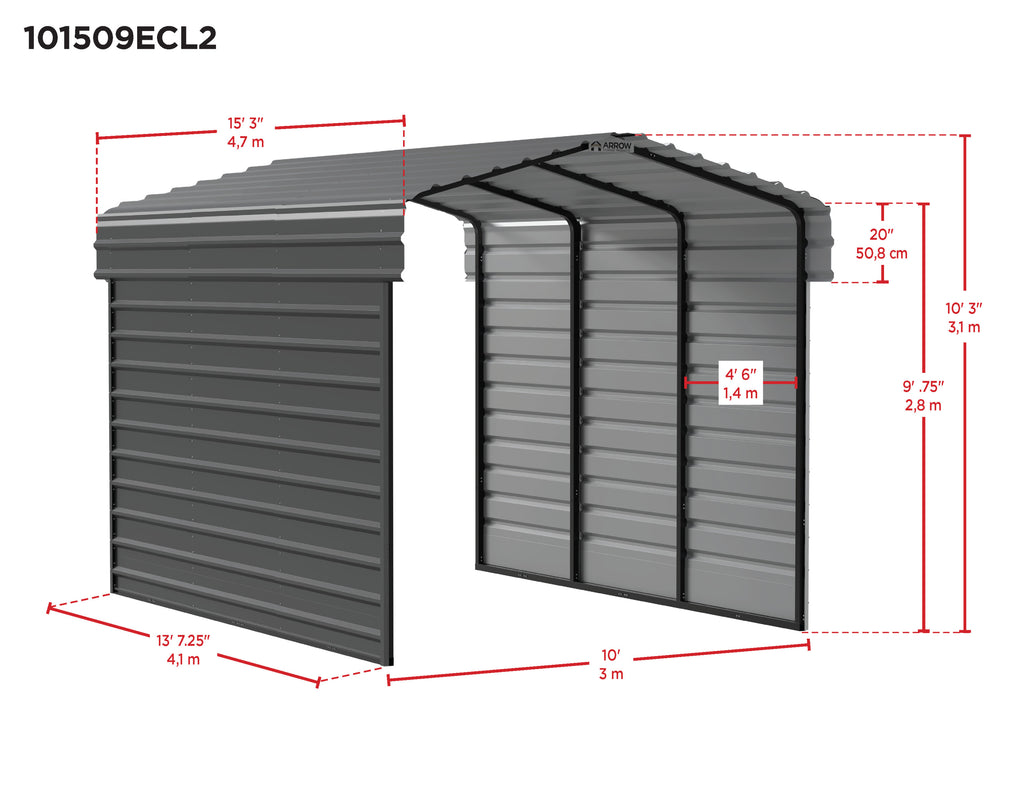 Galvanized Steel Carport Kit, 10' x 15' x 9' H56964