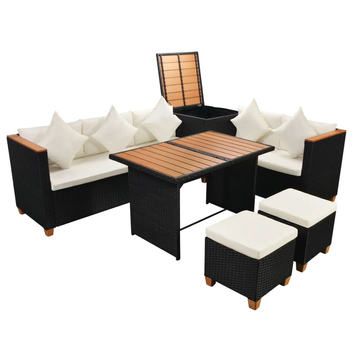 7 Piece White Cushioned Poly Rattan Outdoor Furniture Set X1708