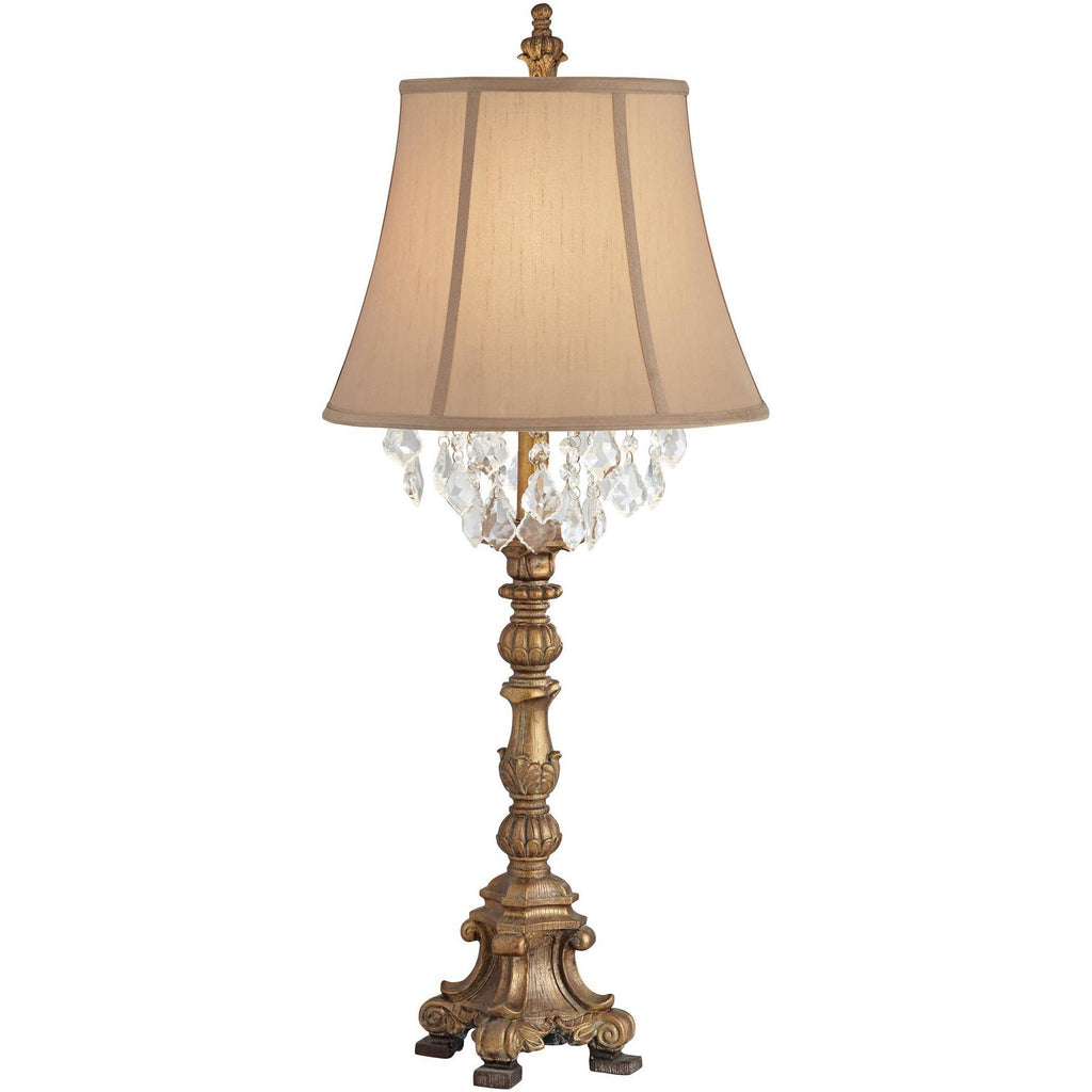 Crystal Gold Candlestick Table Lamp with Beige Bell Shade N767