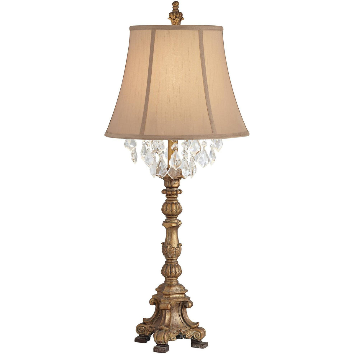Crystal Gold Candlestick Table Lamp with Beige Bell Shade N767
