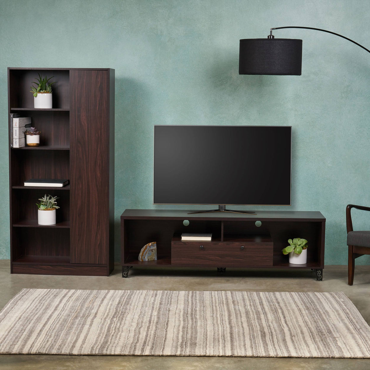 Gray Oak 2 Piece TV Stand and Bookcase Set V5394
