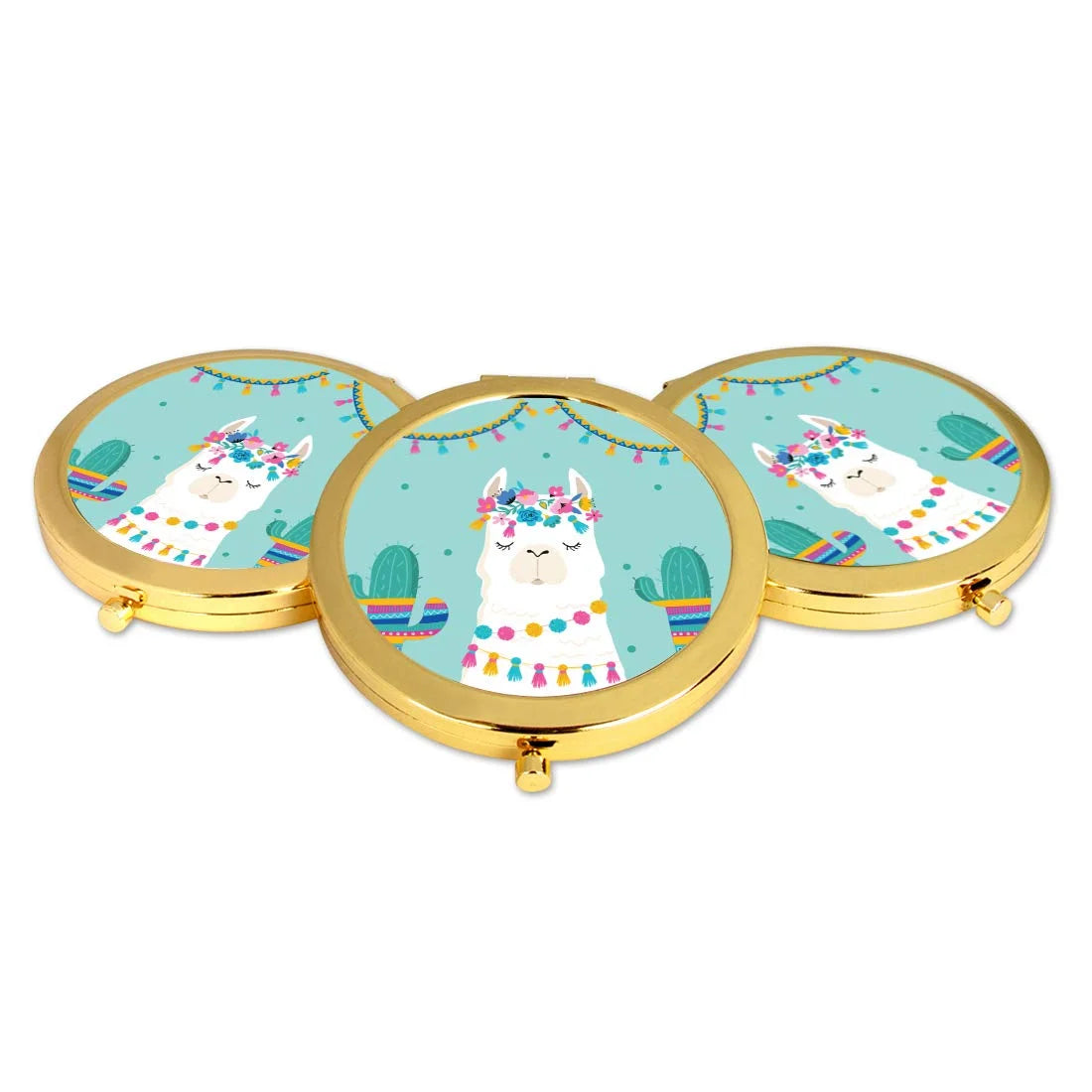 Gold Compact Mirror with Llama Graphic H8496
