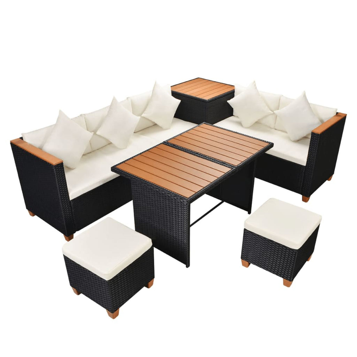 7 Piece White Cushioned Poly Rattan Outdoor Furniture Set X1708