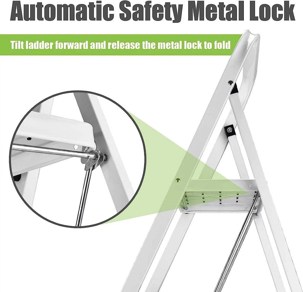 3-Step Folding Step Stool with Anti-Slip Pedal and Handrails M9472