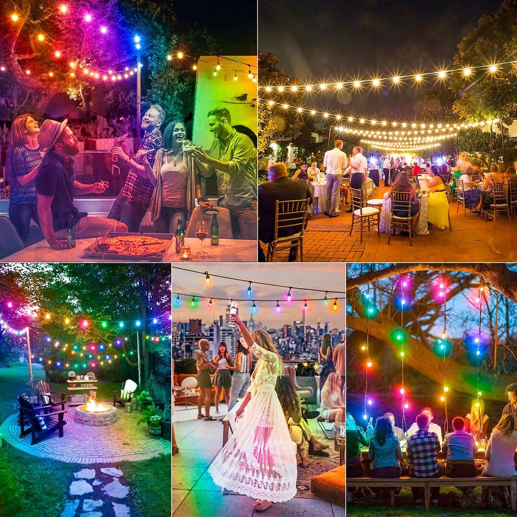 2-Pack 48FT Outdoor RGB String Lights with 30+5 E26 Shatterproof Edison Bulb Dimmable M19419