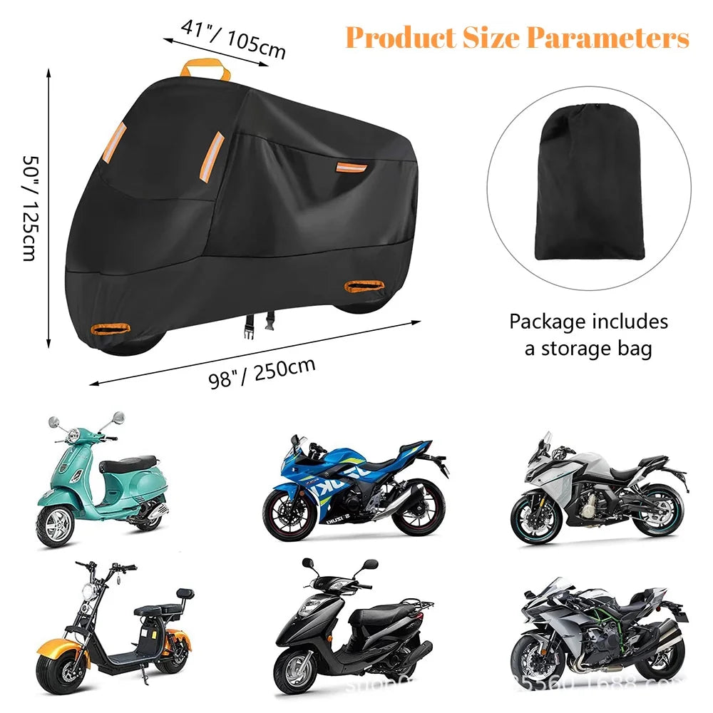 300D Waterproof Motorcycle Cover with 4 Reflective Strips Storage Bag (XXL) M5002