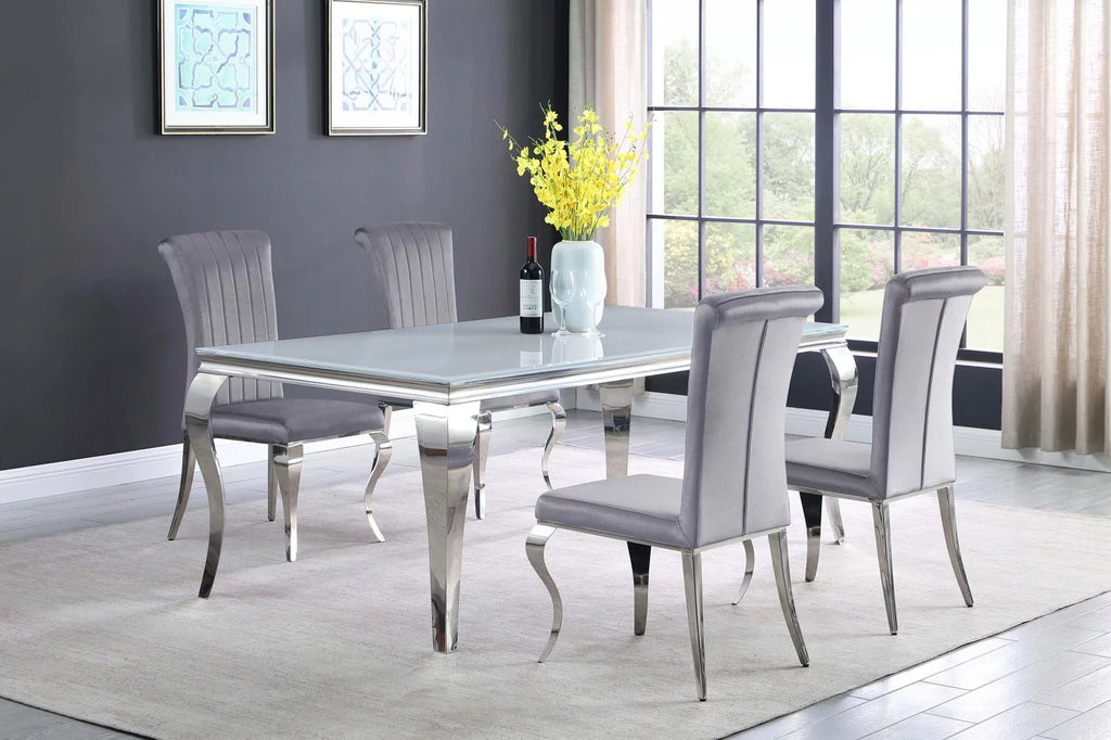 Rectangular Glass Top Dining Table White and Chrome D118470