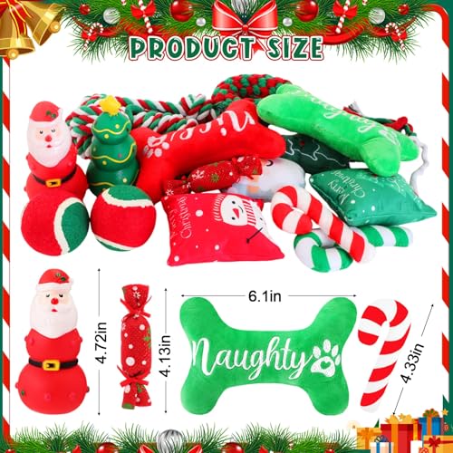 16 Pcs Christmas Dog Advent Calendar Squeaky Toys Candy Cane Interactive Ball Bones Chew Toy V7514