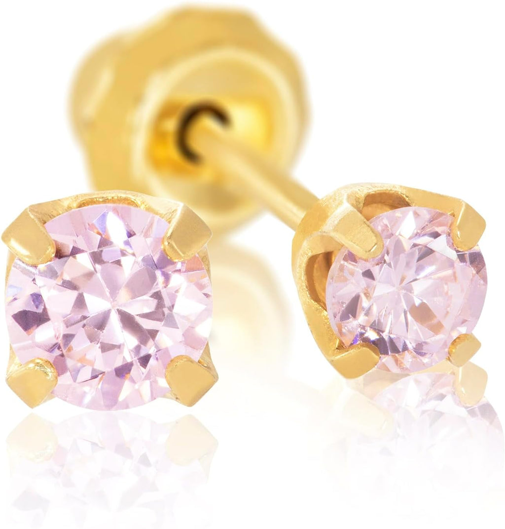 14K Gold 3mm Pink CZ Ear Piercing Kit S830