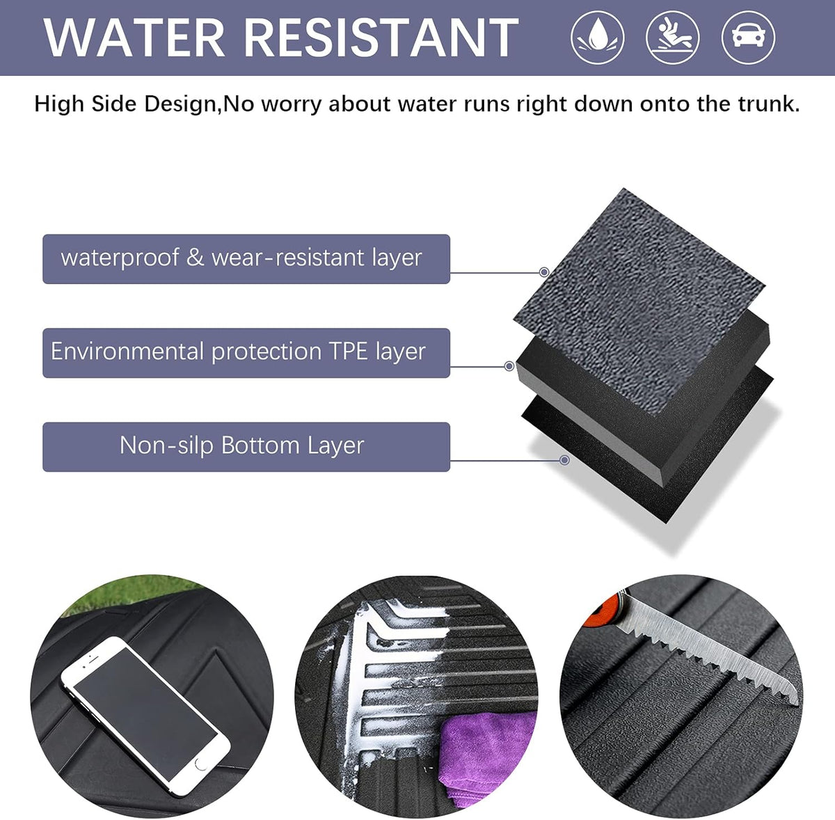Black TPO Waterproof Rear Cargo Tray Trunk Floor Mat Protector S414840